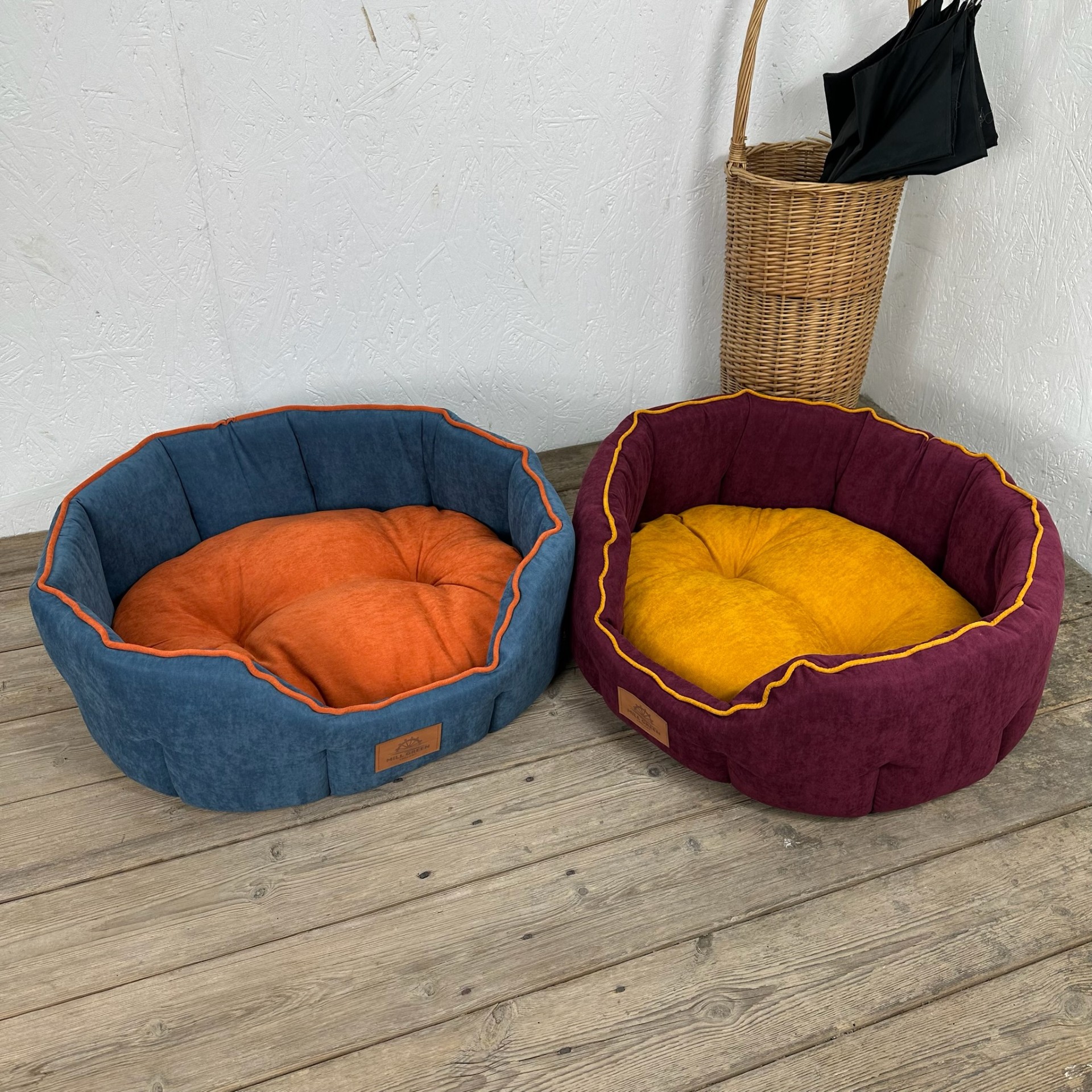 Eco-friendly  recycled Fabric Round Dog Beds Soft Comfy Made in Somerset UK